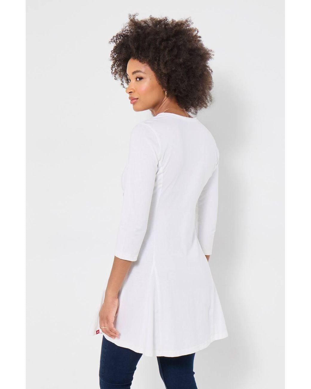 Joe Browns White Graphic Print Jersey Tunic Top With Godet Skirt Panels