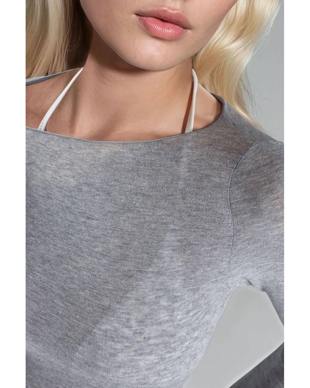 Busem Gray Slim Fit Boat Neck Blouse