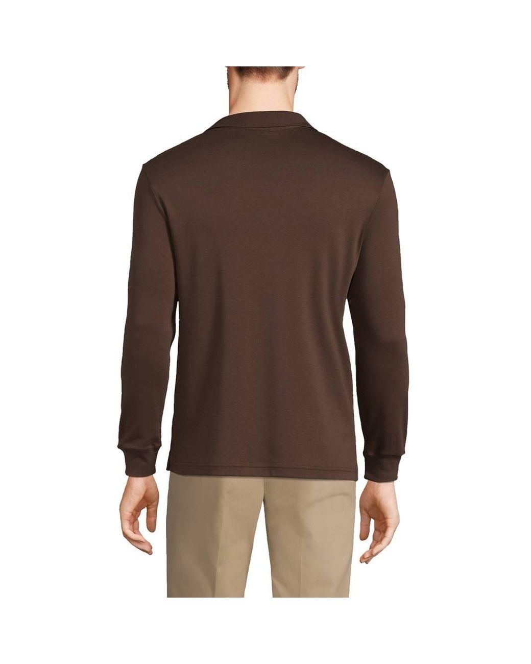 Lands' End Brown Long Sleeve Supima Polo Shirt, Traditional Fit for men