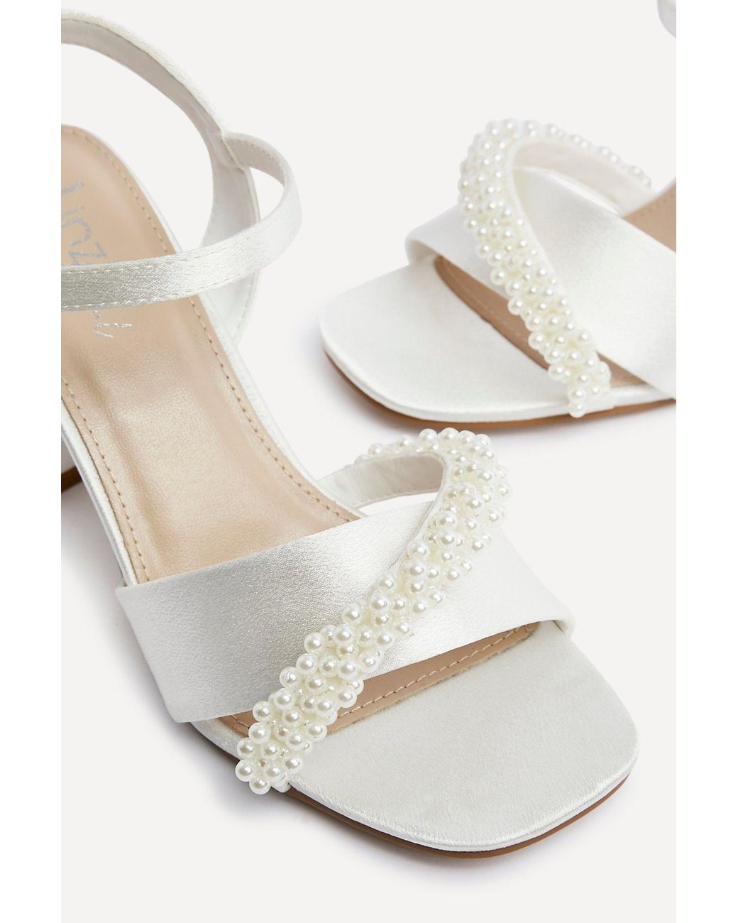 Linzi White Iris Bridal Satin Pearl Embellished Heels