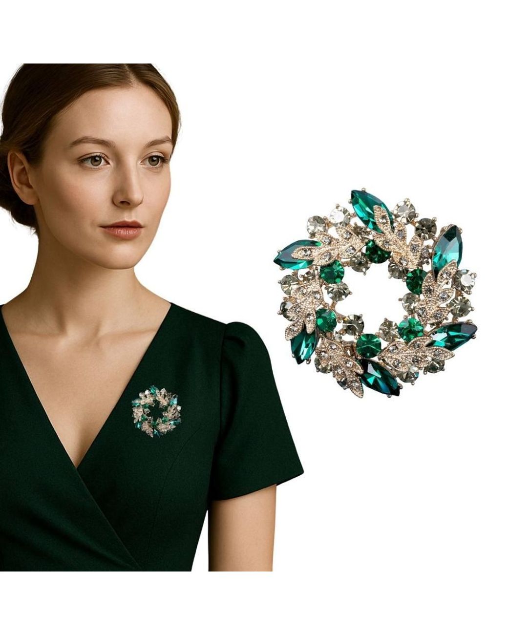 Lovii Blue Austrian Crystal Floral Wreath Brooch