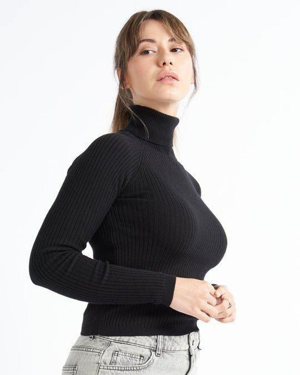 Alse Studio Black Fitted Super Soft Turtle Neck Ribbed Jumper