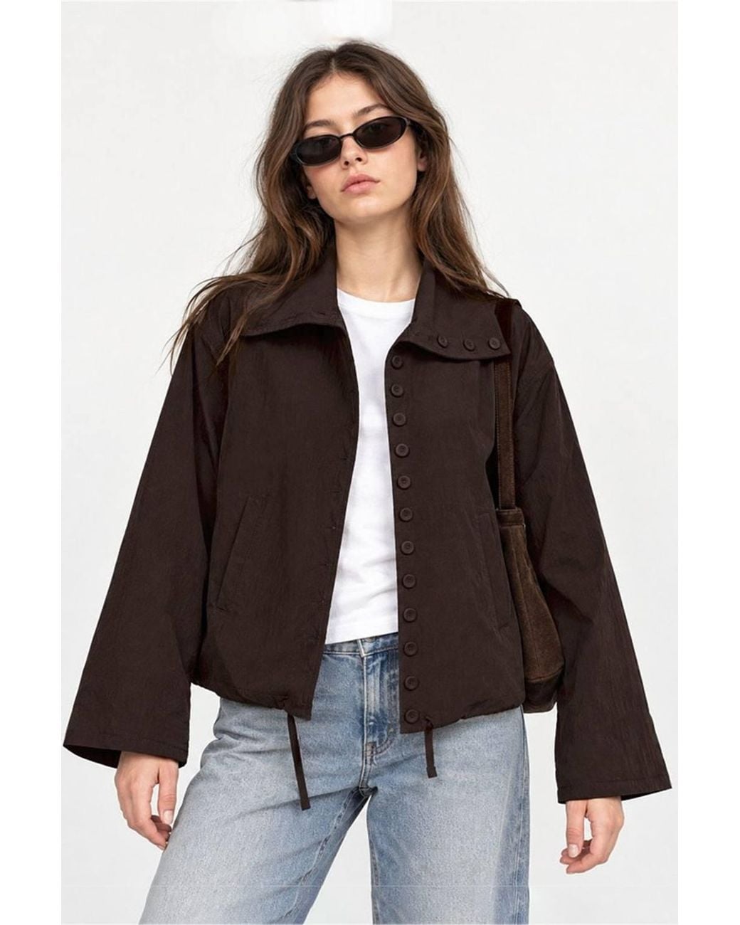 Hiccup Brown Oversized Button-Up Trench Coat With Stand Collar