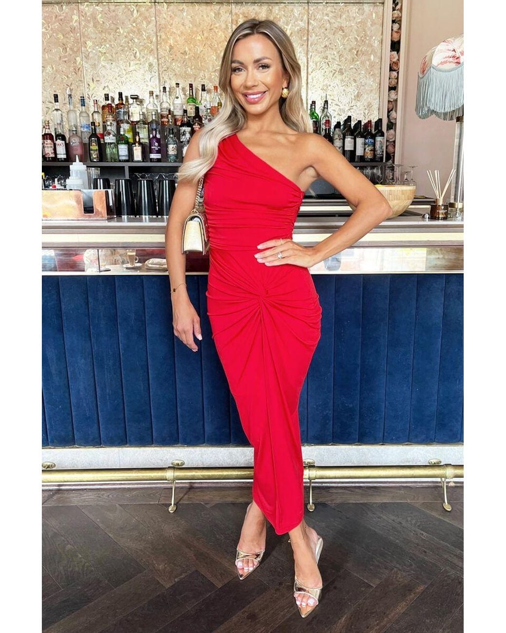 AX Paris Red One Shoulder Knot Skirt Midi Dress