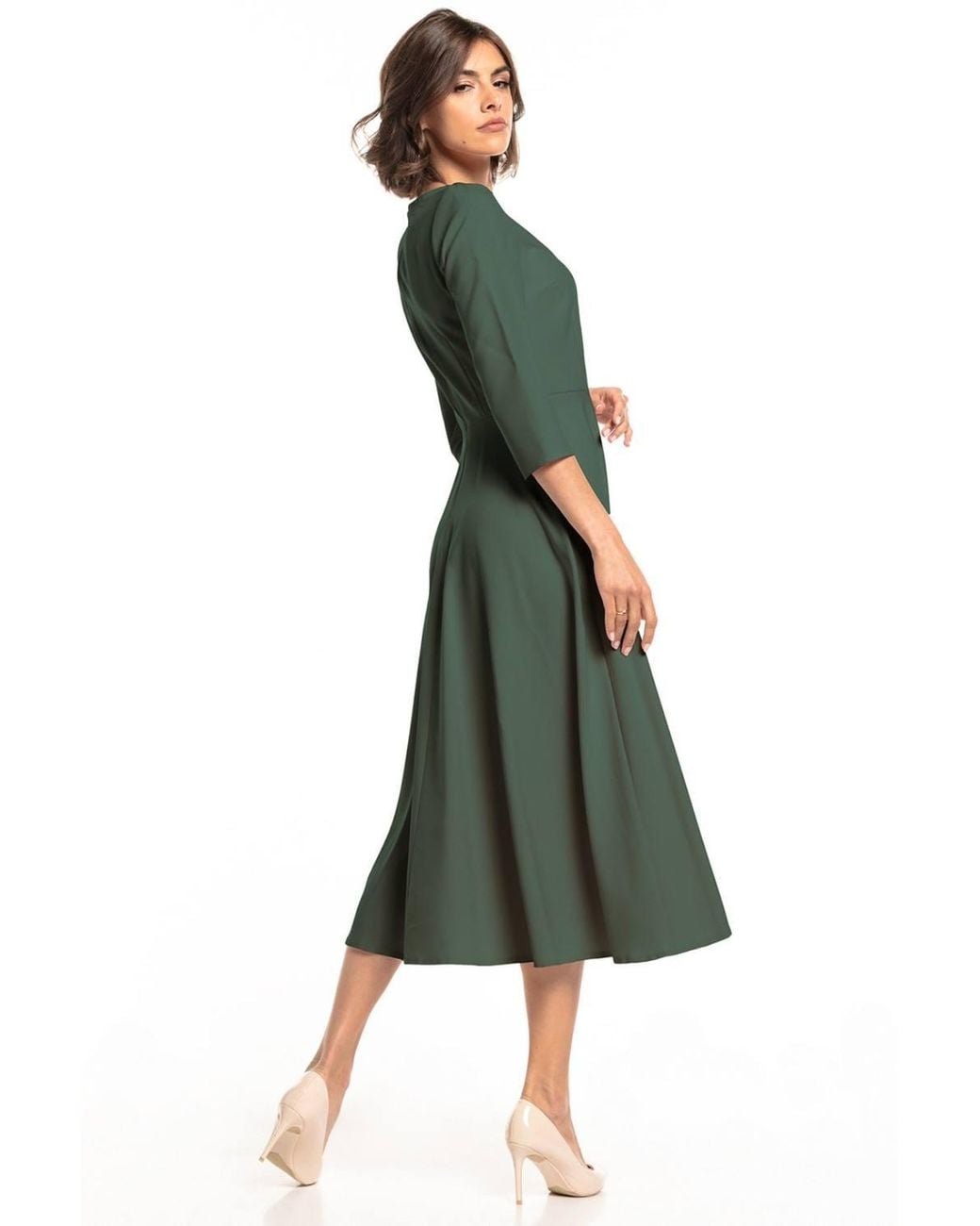 Love Lace Green Stretch Maxi Dress With Zip & 3/4 Sleeves