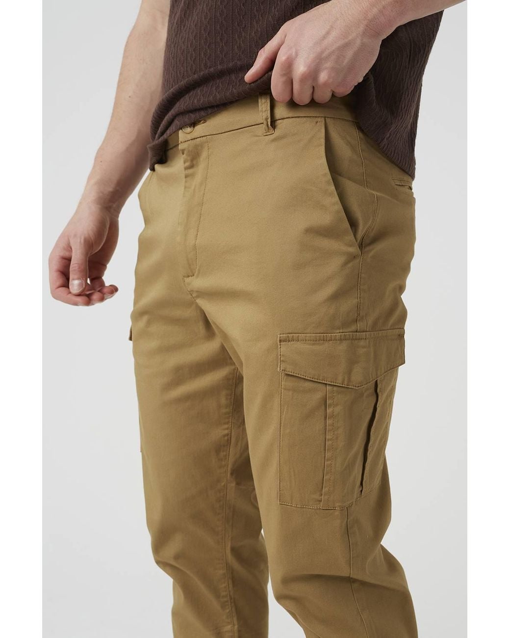 Brave Soul Natural Cotton Twill Cargo Style Chino Trousers for men