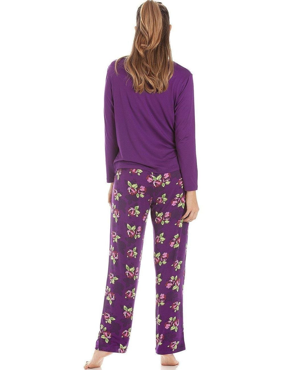 CAMILLE Purple Lightweight Floral Print Spandex Pyjama Set