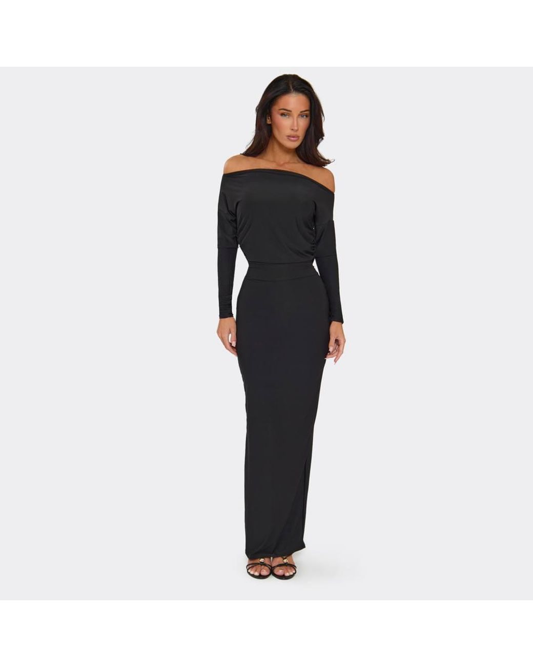 EGO Black Long Sleeve Ruched Maxi Dress