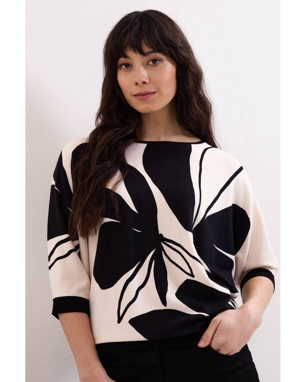 Phase Eight Black Printed Round Neck Knit Faith Jumper