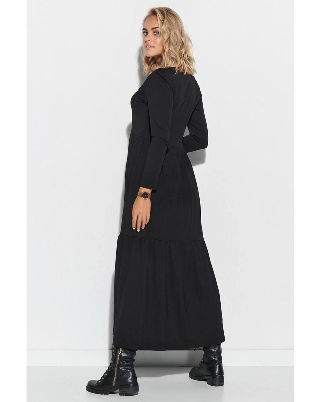 KDMD Black Linen Heart Neck Maxi Dress