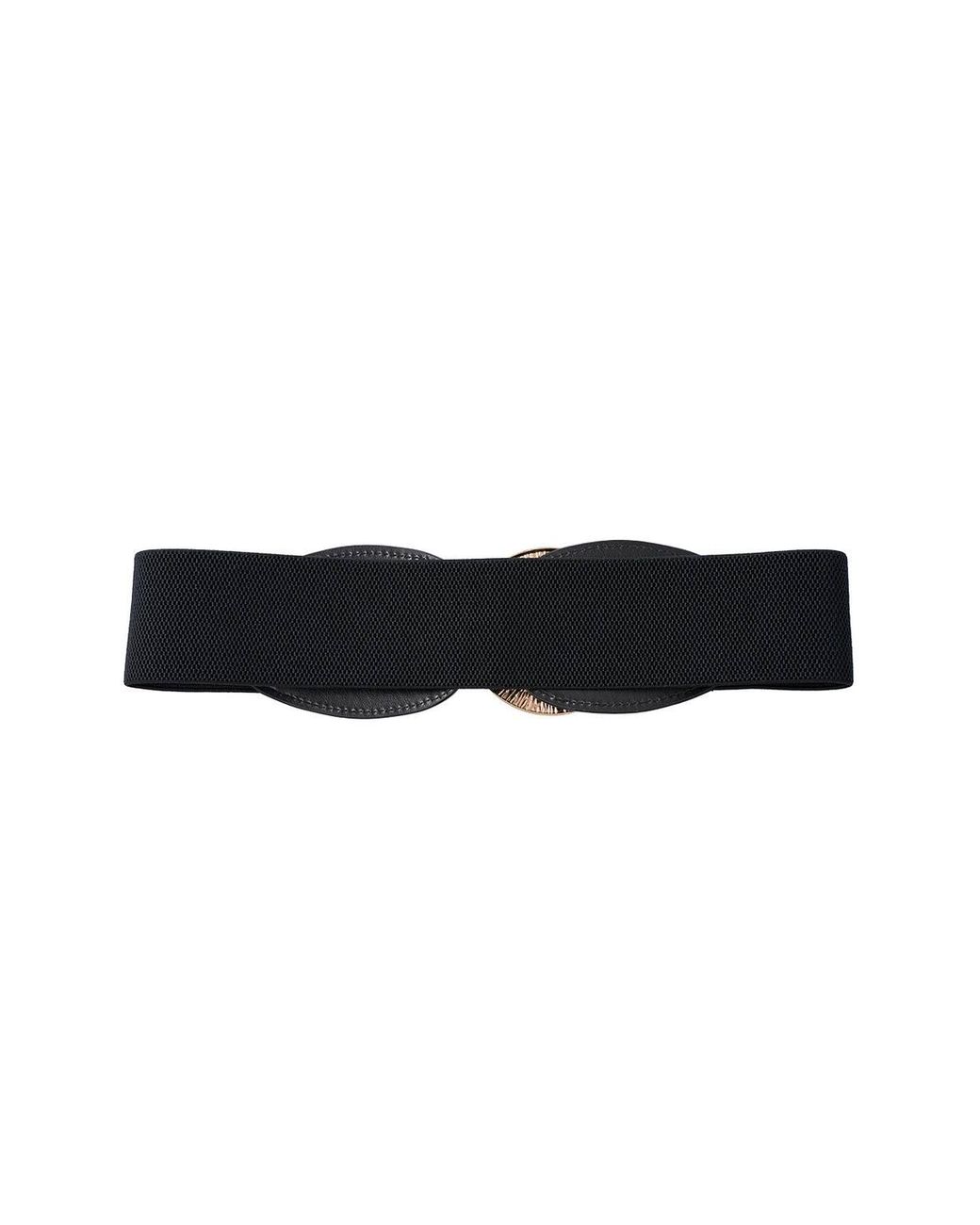 MODISHION Black Wide Elastic Waist Cinch Belt With Alloy Interlocking Buckle