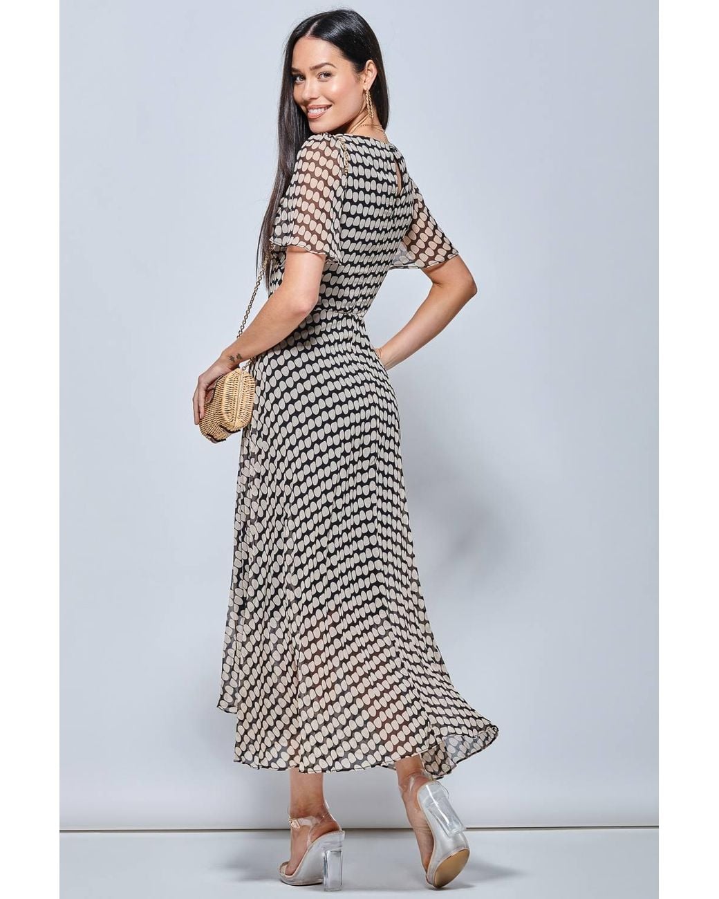 Jolie Moi White V Neck Pleated Chiffon Maxi Dress