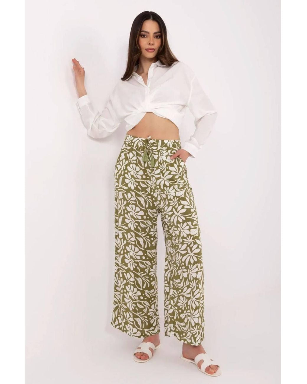 Love Lace Natural Light Viscose High Waist Wide Leg Trousers