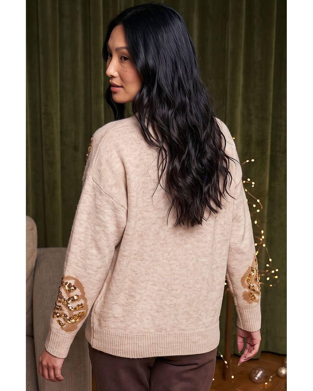 Roman Natural Floral Sequin Knit Jumper