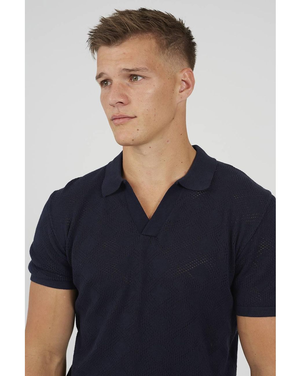 Brave Soul Blue Open Collar Knitted Polo Shirt for men