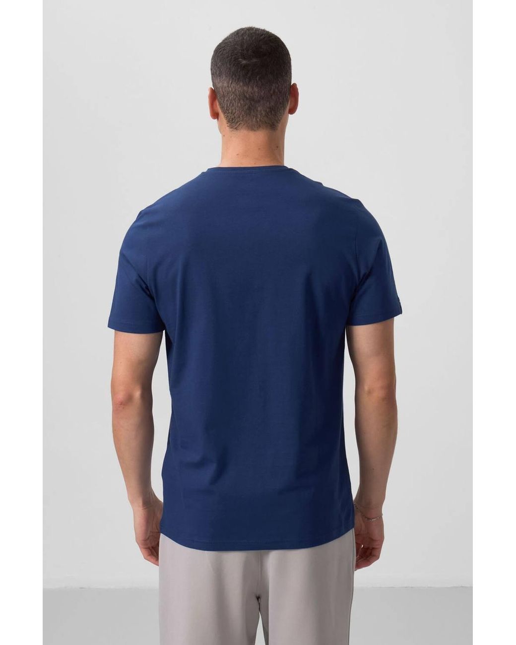 TOMMY LIFE Blue V-Neck Short Sleeve T-Shirt for men