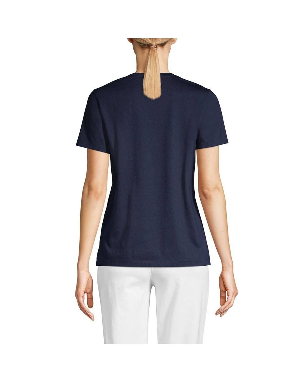 Lands' End Blue Supima Short Sleeve V-Neck T-Shirt