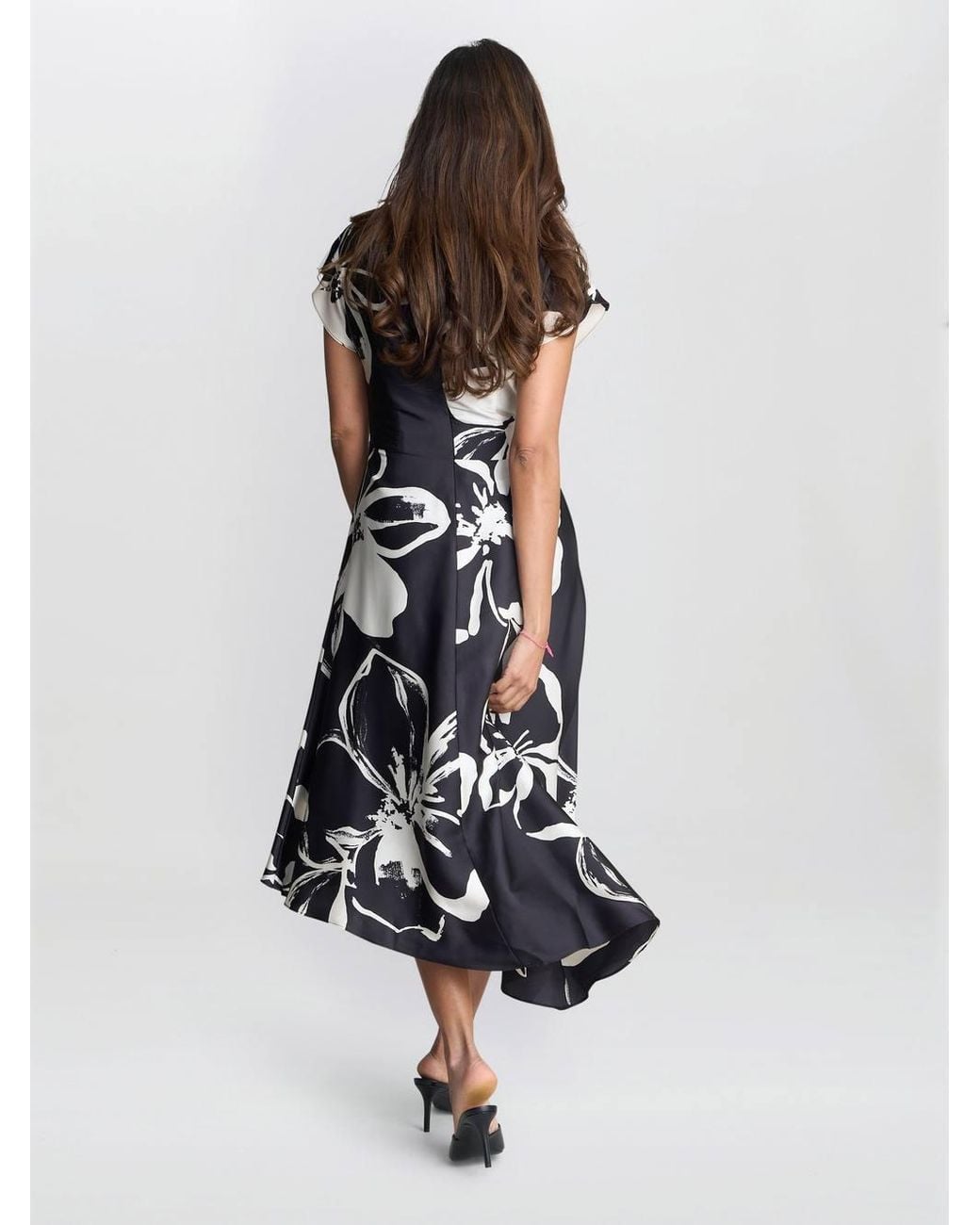 Gina Bacconi Blue Maude Floral Print Asymmetrical Midi Dress
