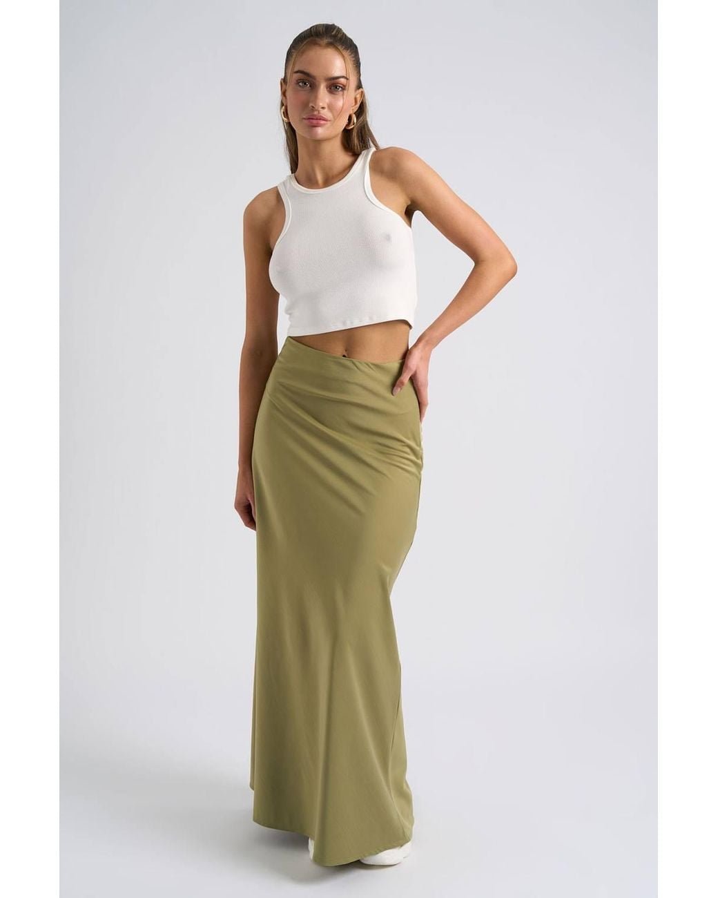 Urban Bliss Green Satin Bias Maxi Skirt
