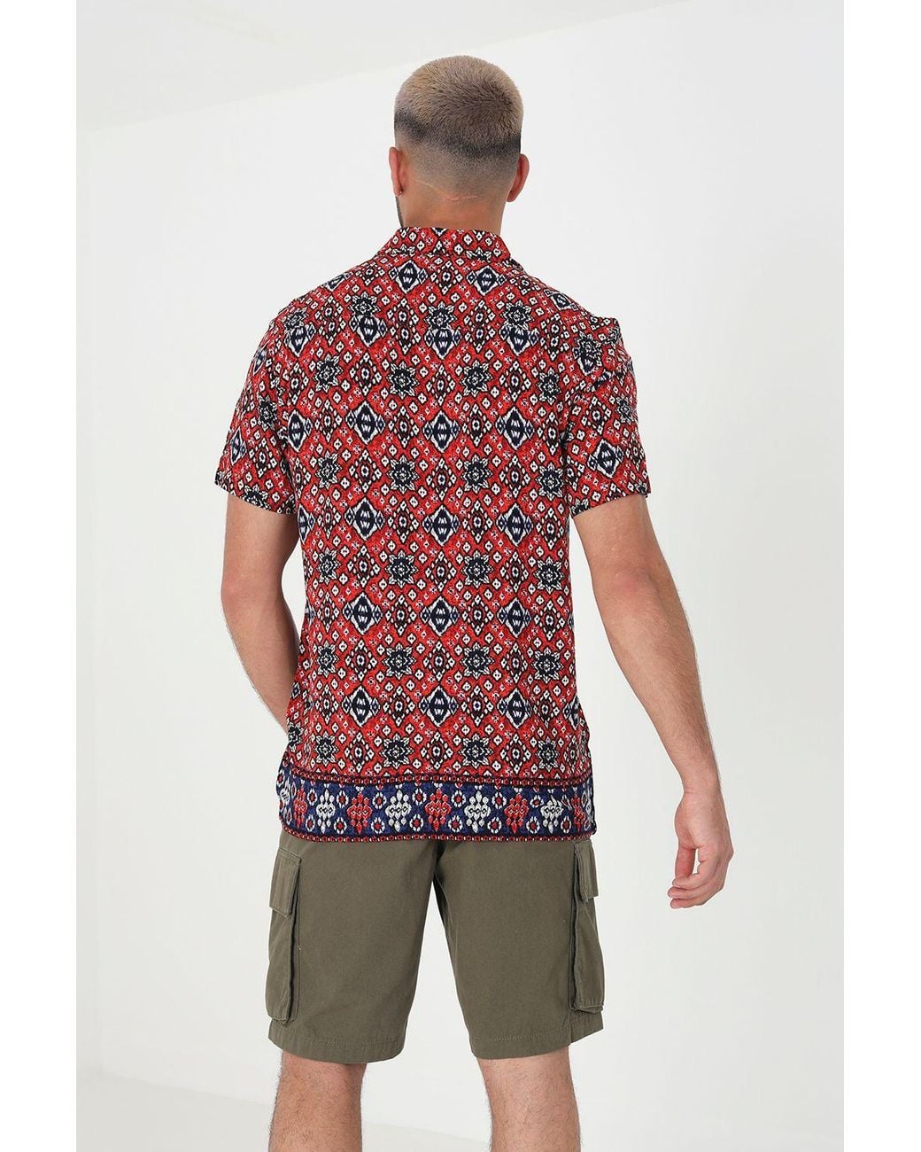Brave Soul Red Revere Collar Print Shirt for men