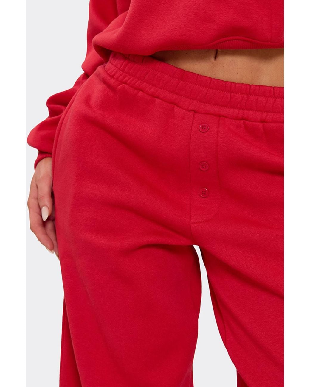 EGO Red Wide Leg Button Mid Rise Joggers