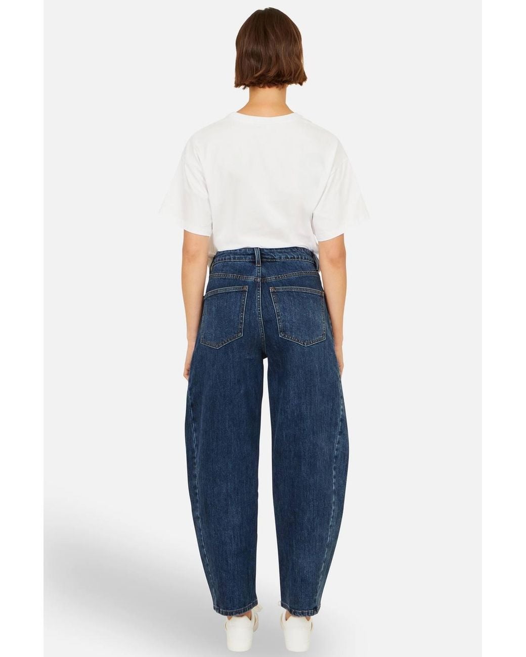 Yumi' Blue Denim Barrel Relaxed Fit Jeans