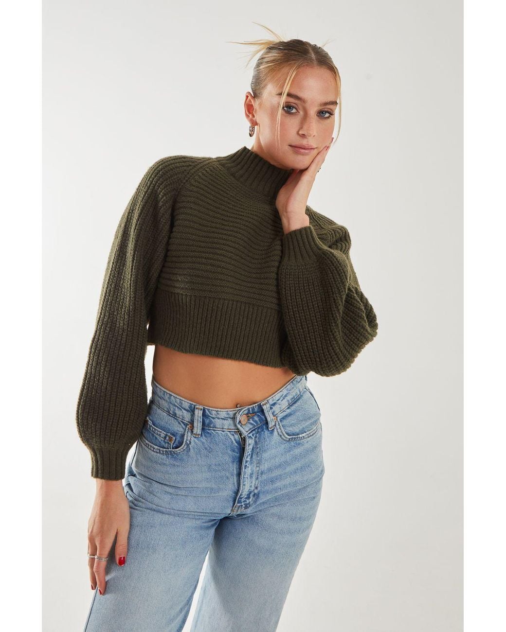 Pink Vanilla Green High Neck Knitted Jumper