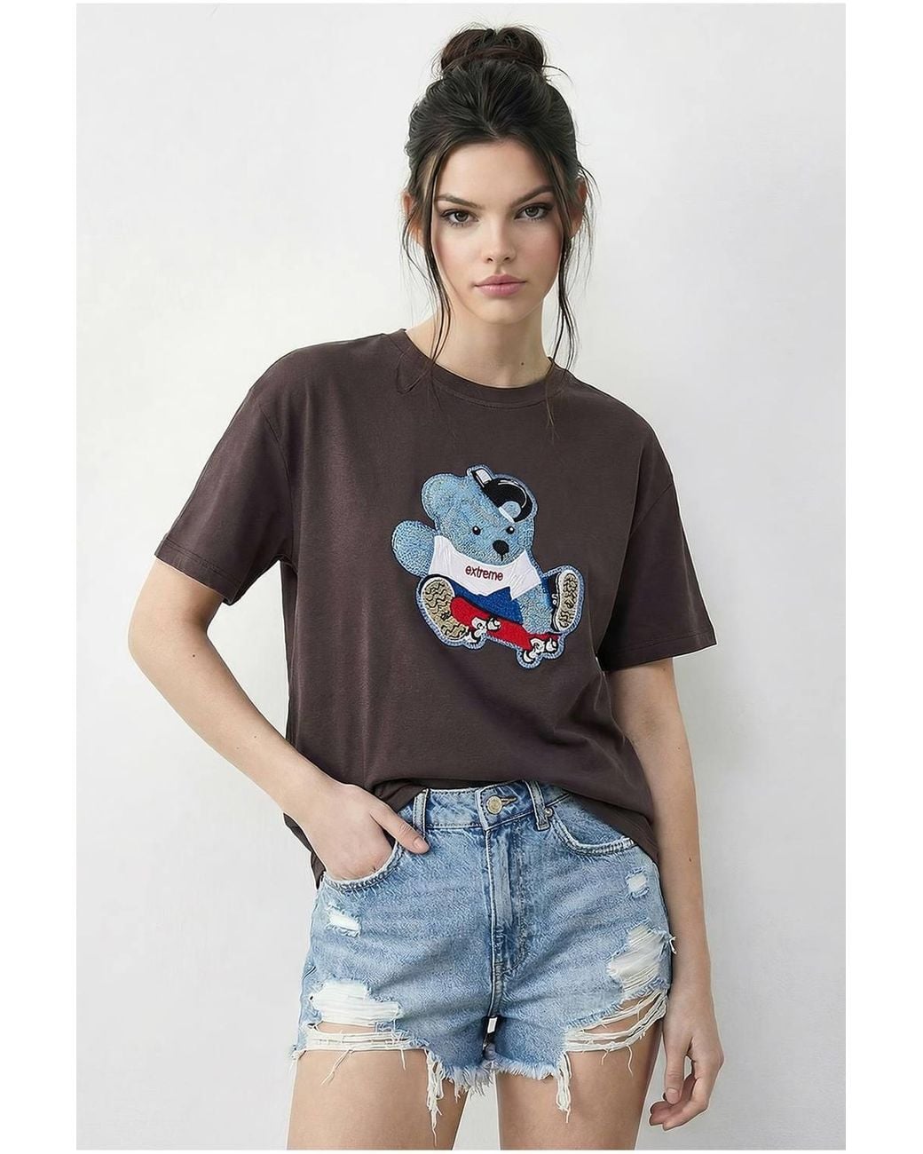Bianco Lucci Blue Embroidered Crew Neck T-Shirt