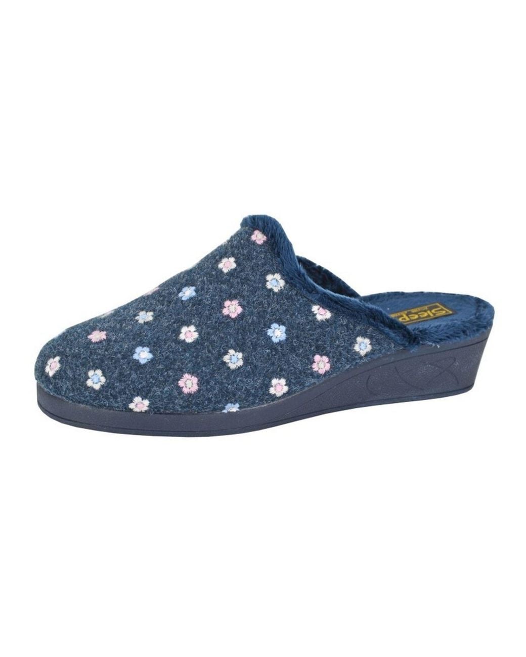 Sleeper Blue Josephine Floral Embroidery Mule Slippers