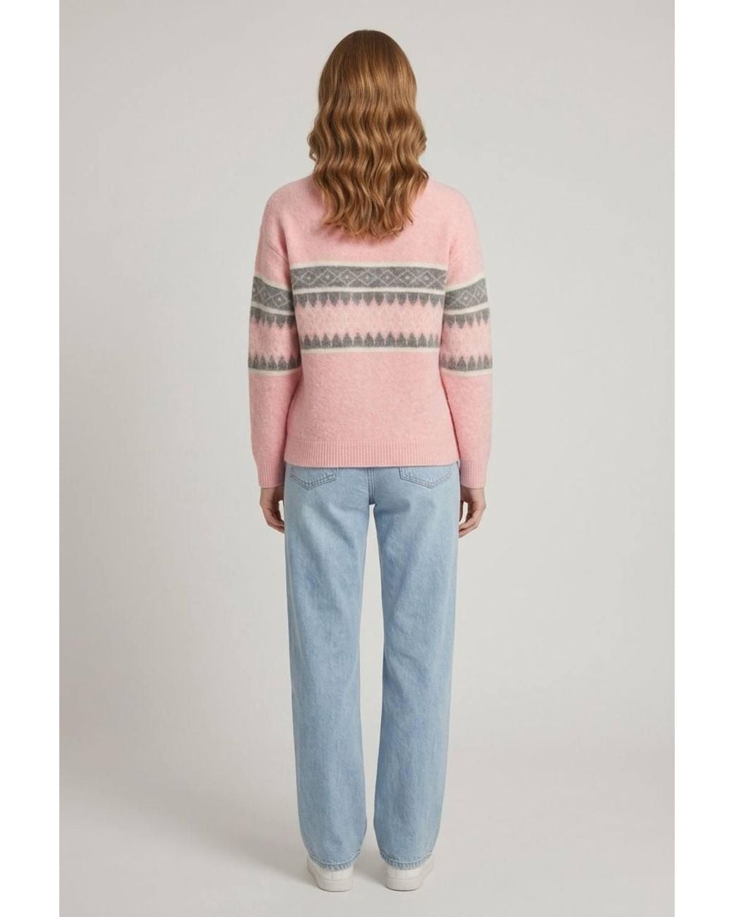 Izabel London Pink Aztec Stripe Print Relaxed Jumper