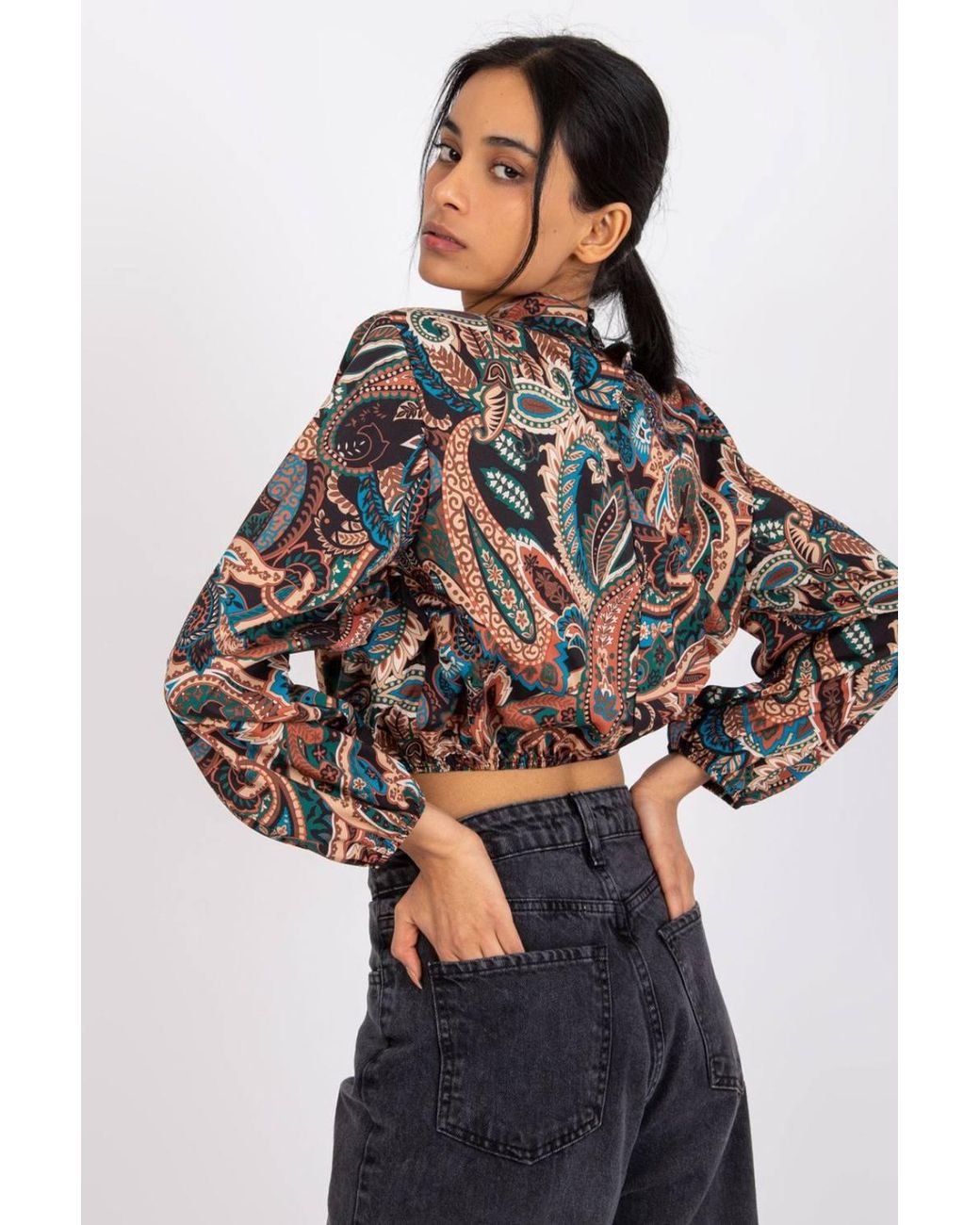 Love Lace Brown Everyday Long Sleeve Stand Collar Blouse