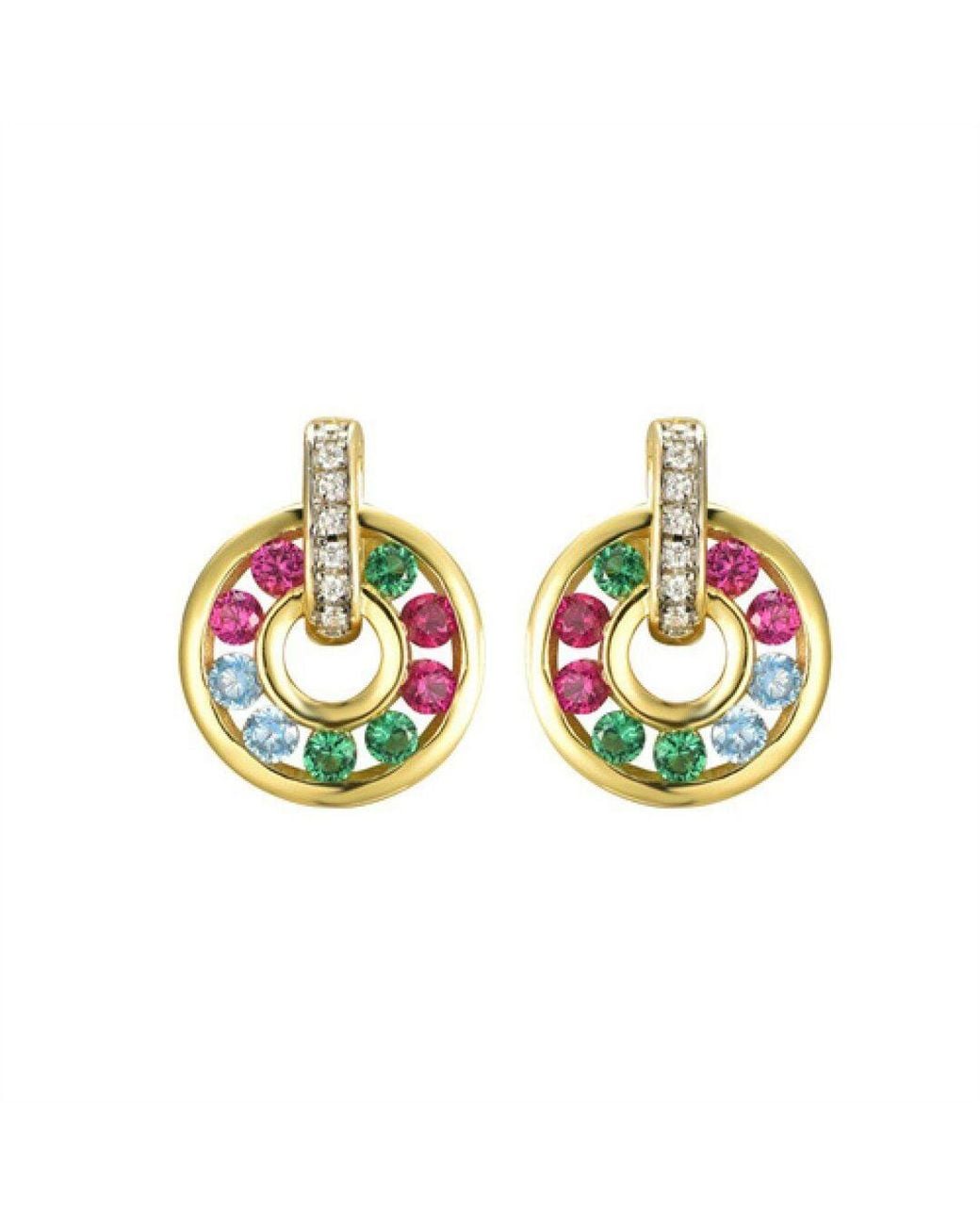 Jewelco London Green 14K-Plated Cz Hanging Circle Drop Earrings