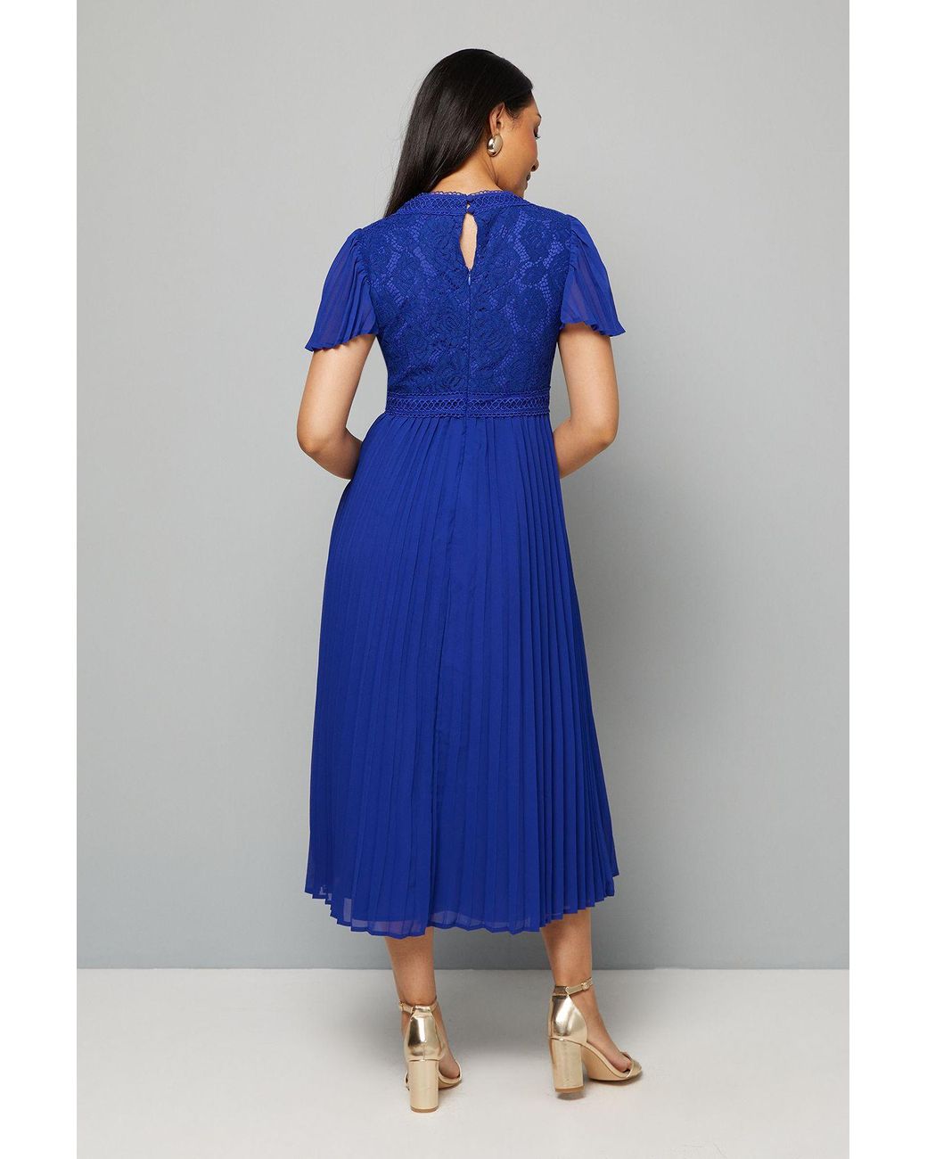 Wallis Blue Petite Lace Pleated Skirt Midi Dress