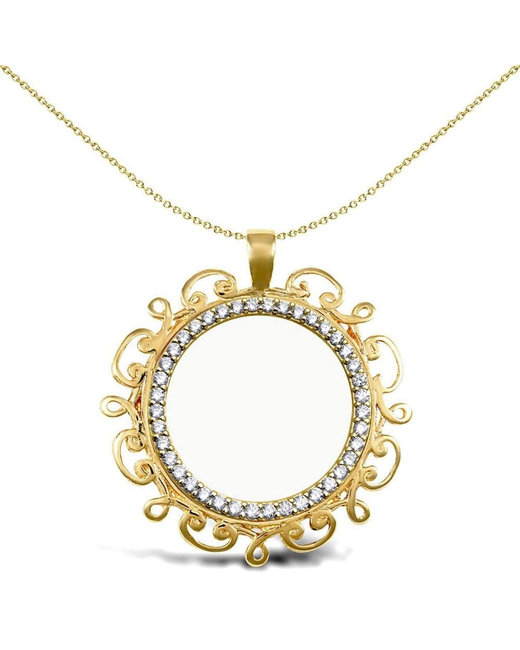 Jewelco London Metallic 9Ct Scroll Frame Full Sovereign Coin Mount Pendant Cz Bezel