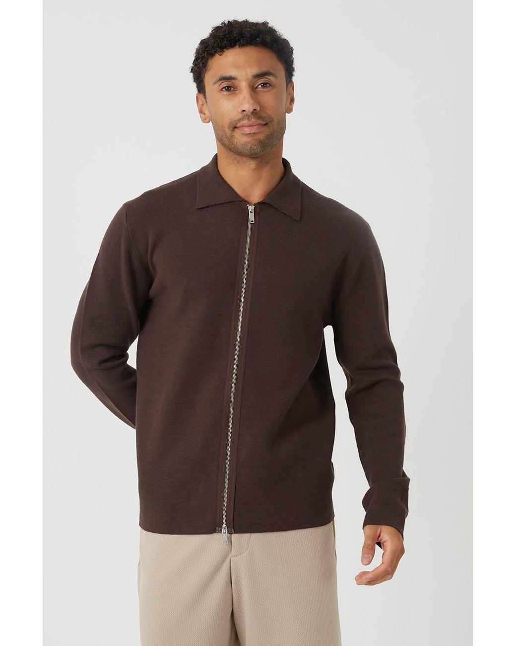 Brave Soul Brown Collared Zip Through Cardigan for men