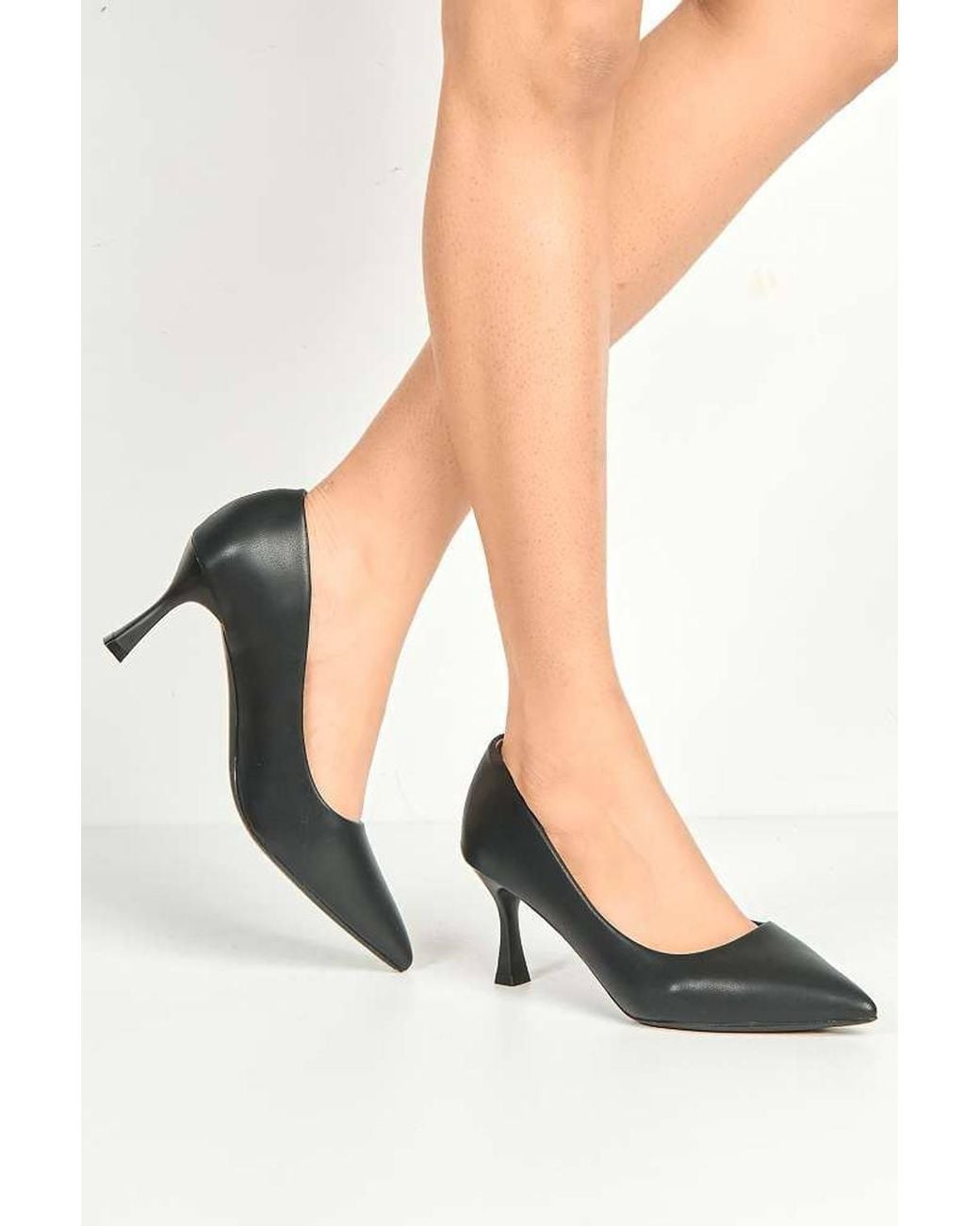Miss Diva Black Aranea Pointed Toe Court Shoes