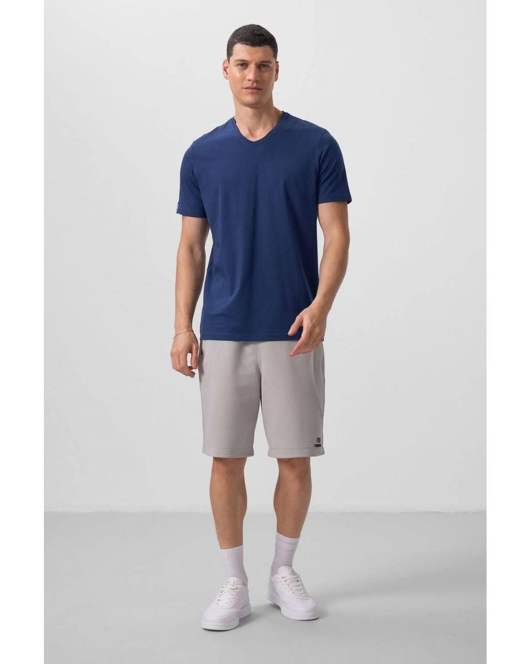 TOMMY LIFE Blue V-Neck Short Sleeve T-Shirt for men