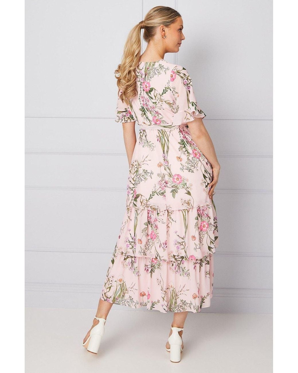 Wallis Pink Occasion Floral Print Ruffle Midi Dress
