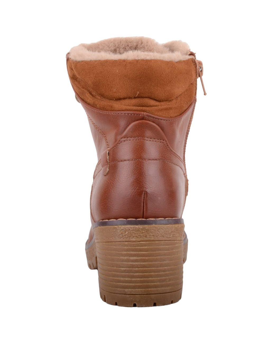 Absolute Footwear Brown Easy Slip On Smooth Faux Fur Lined Heeled Smart Work Ankle Boots