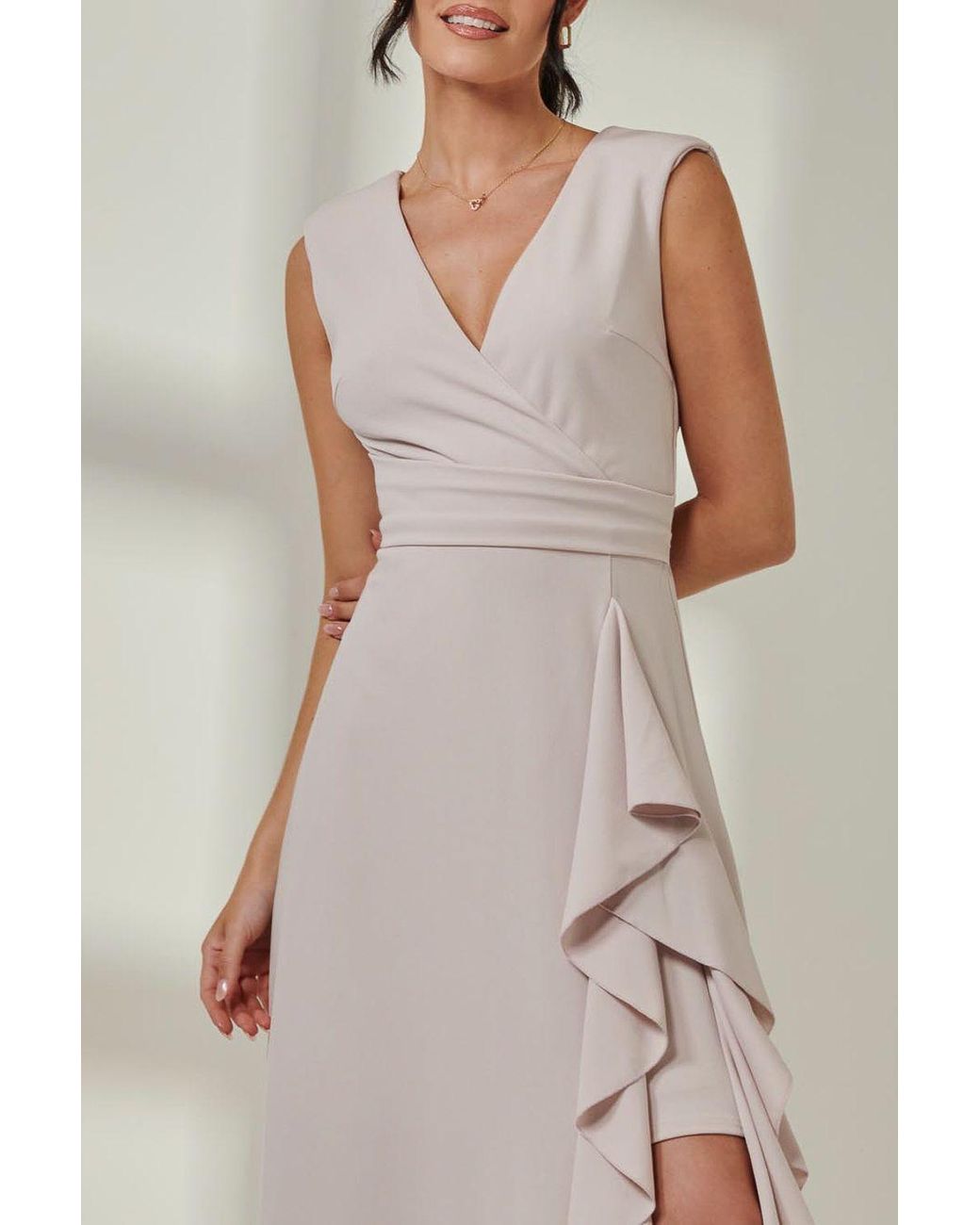 Jolie Moi Natural Wrap Front Frill Detail Maxi Dress