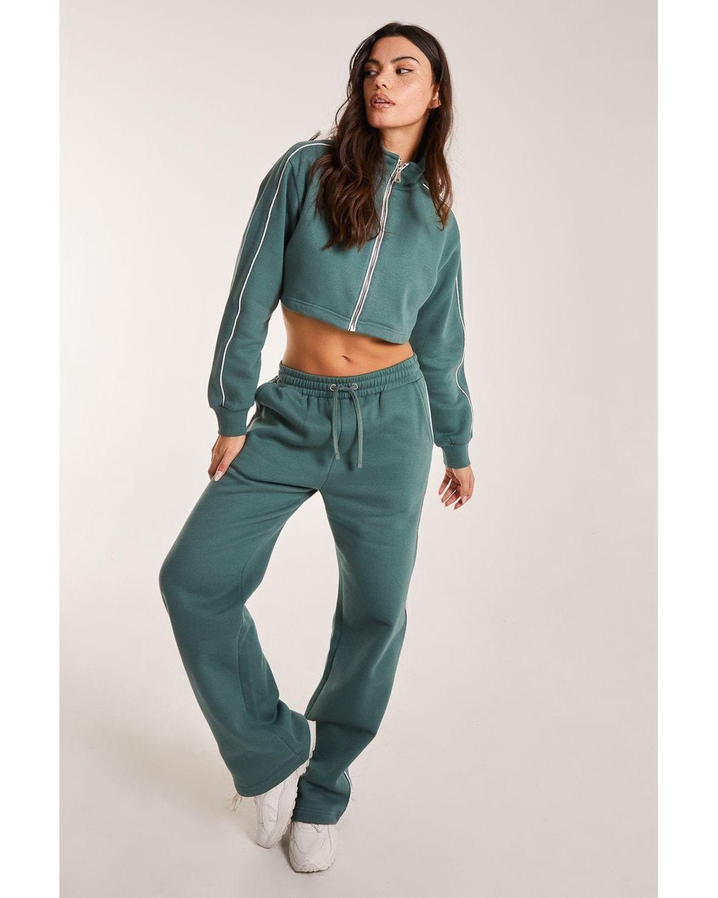 Pink Vanilla Green Piping Cropped Zip Up Sweat