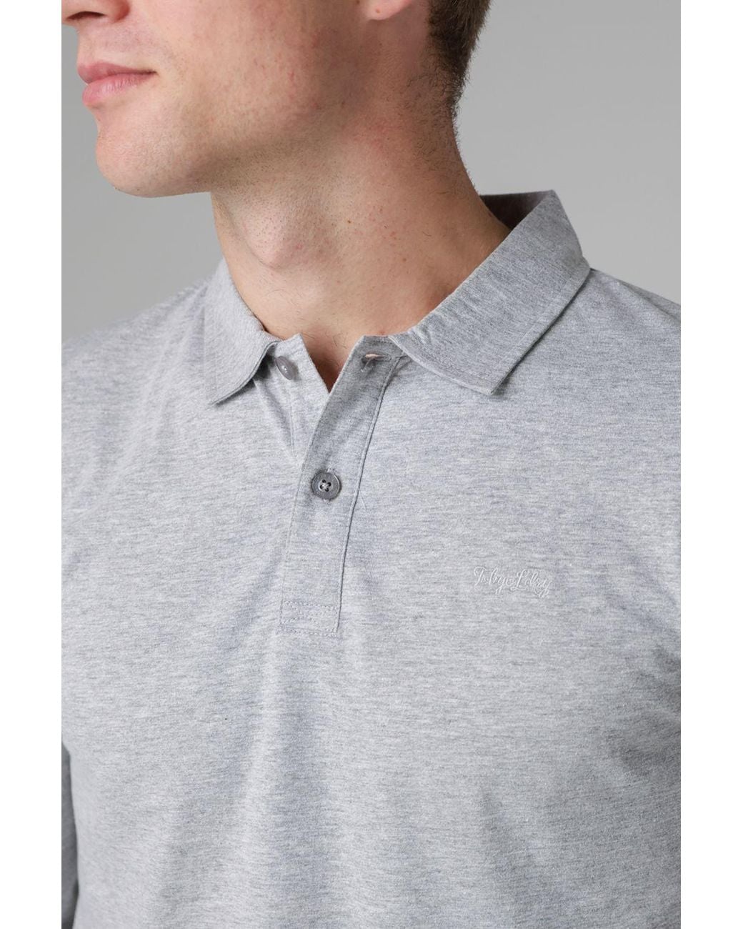 Tokyo Laundry Gray Long Sleeve Cotton Polo Shirt for men