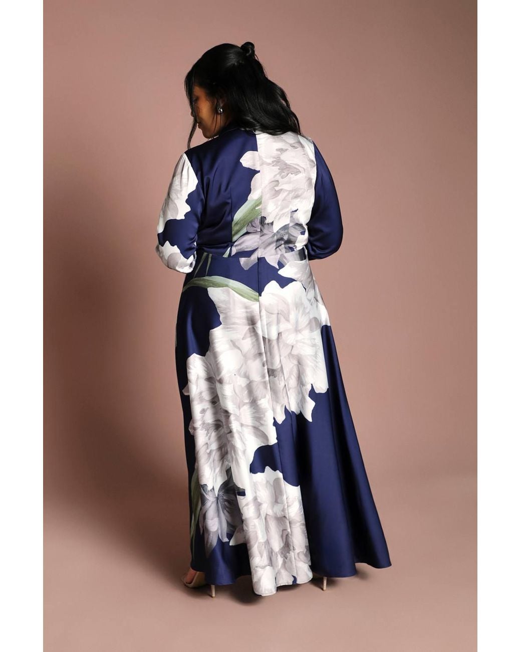 Coast Blue Plus Placement Print Wrap Front Maxi Gown
