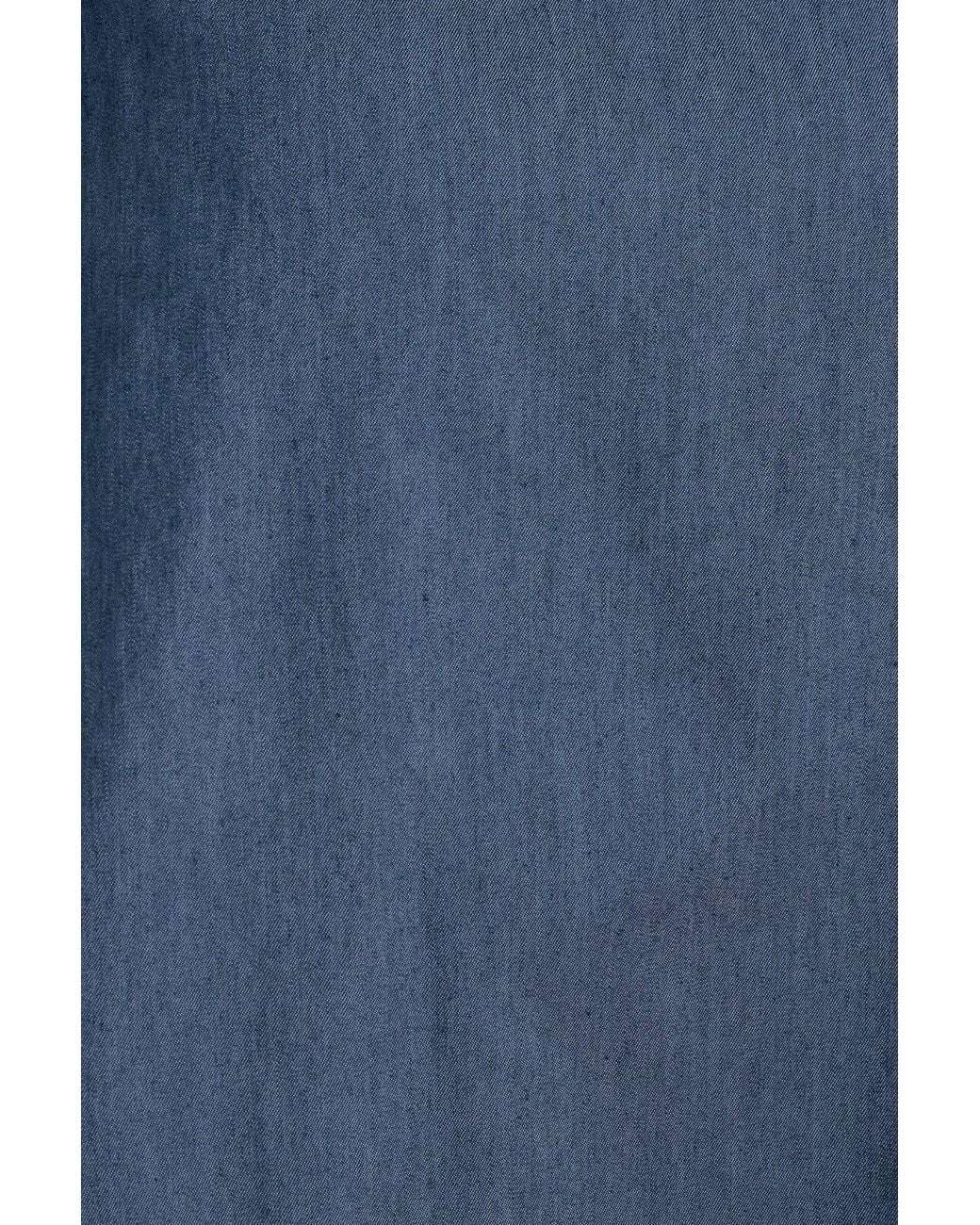 Louche Blue Zoya Chambray Zip Front, Frill Collar Midi Dress