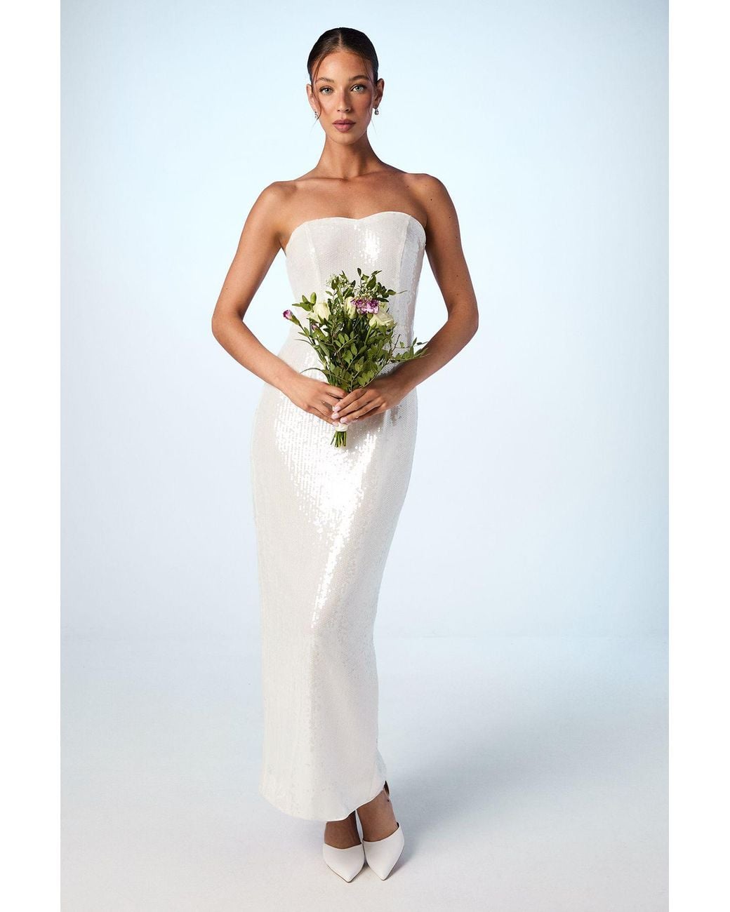 Coast White Strapless Sequin Column Wedding Dress
