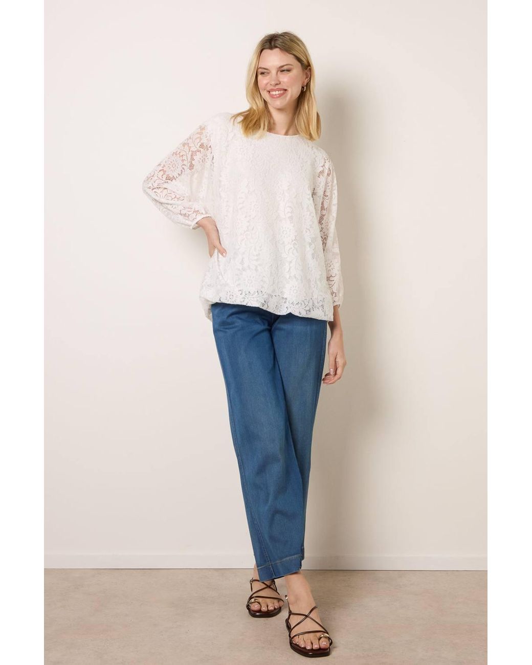 Blue Vanilla Natural Long Sleeve Round Neck Top
