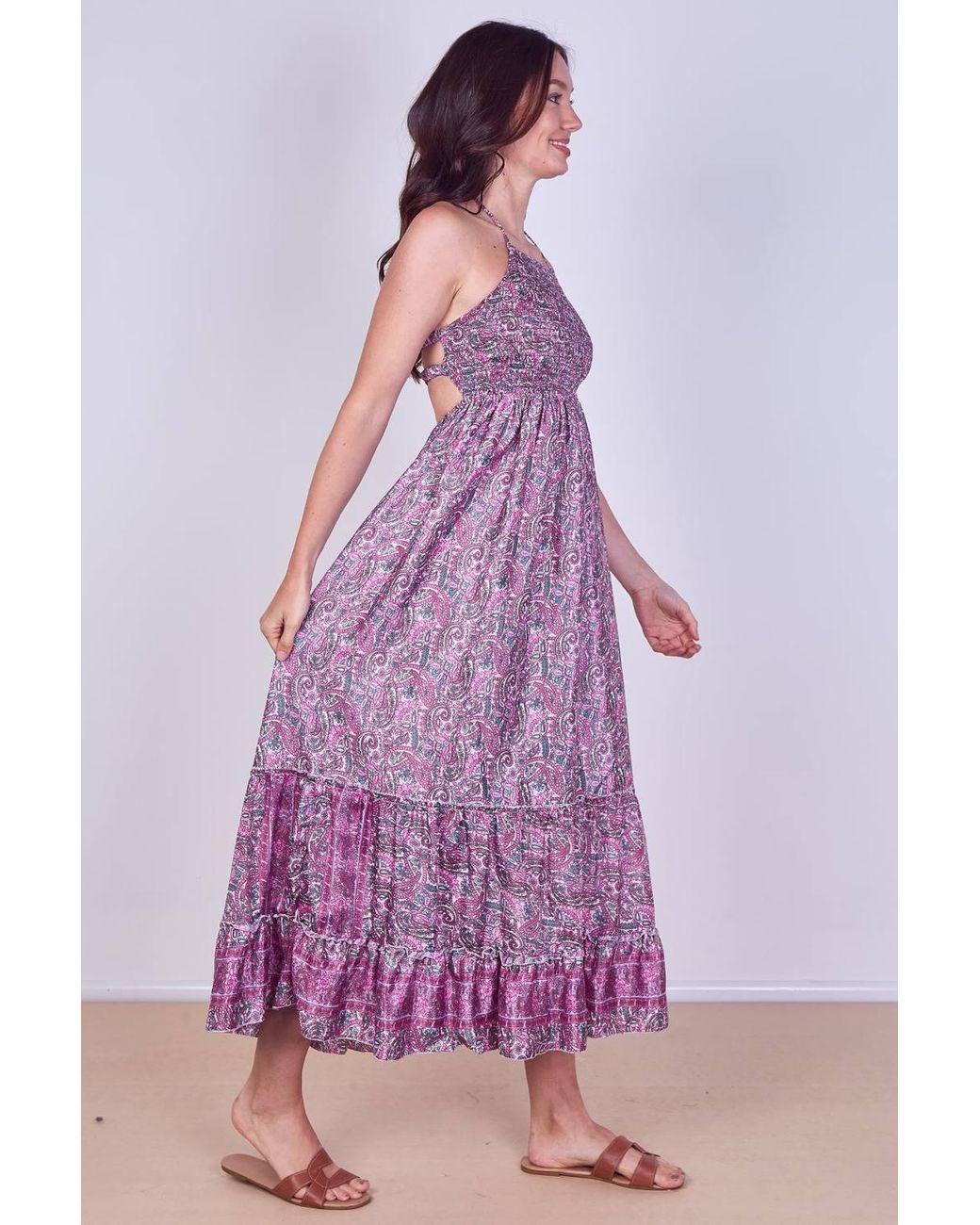 ELAINA FASHION Purple Boho Paisley Halterneck Maxi Dress
