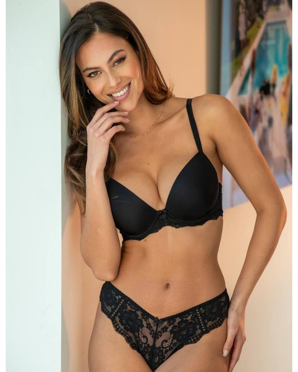Pour Moi Black Fleur V-Shaped Brief