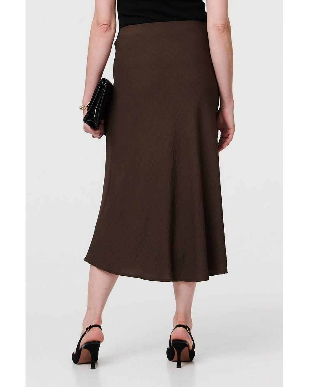 Izabel London Black High Waist Slim A-Line Midi Skirt