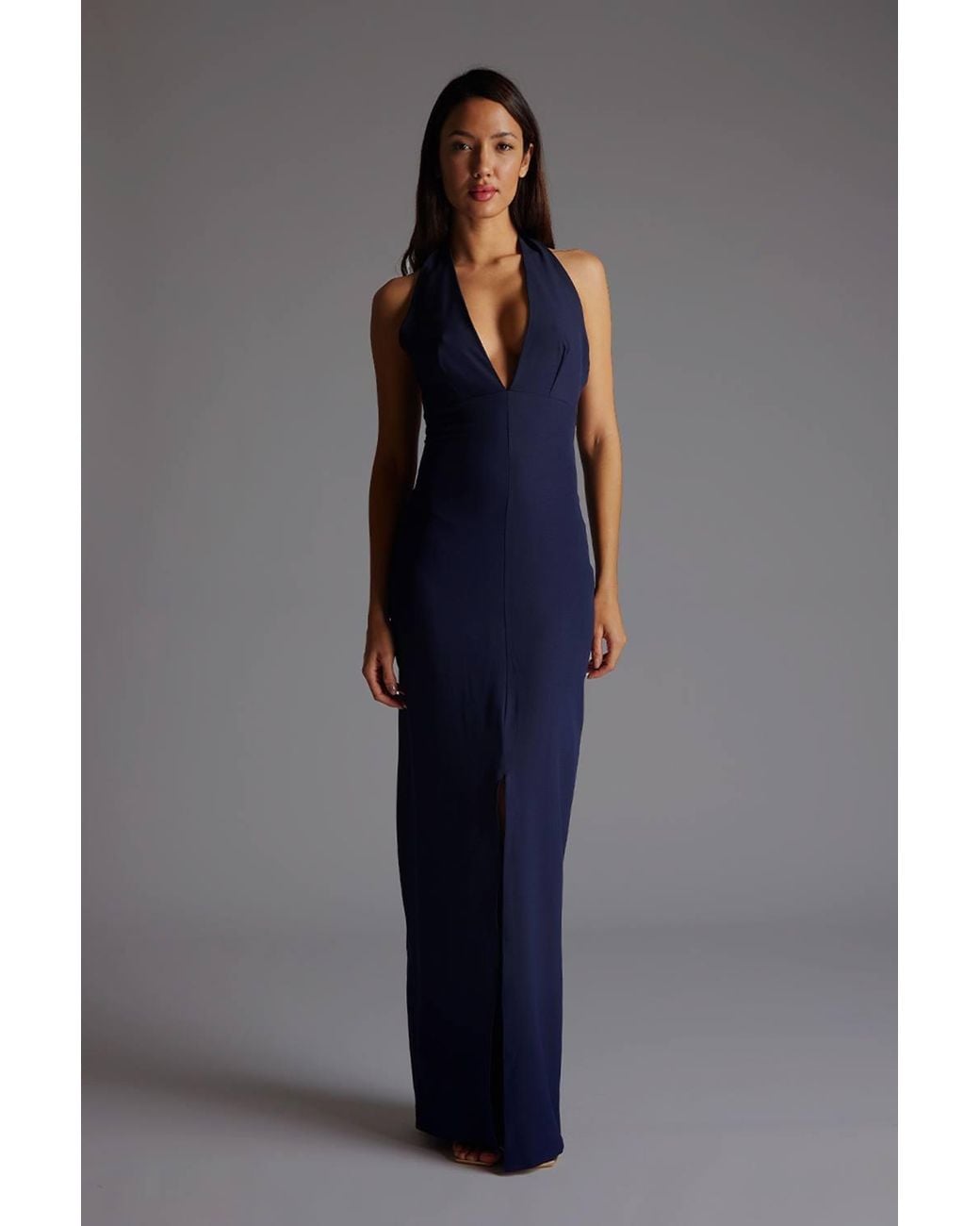 Vesper Blue Halterneck Maxi Dress With Front Split
